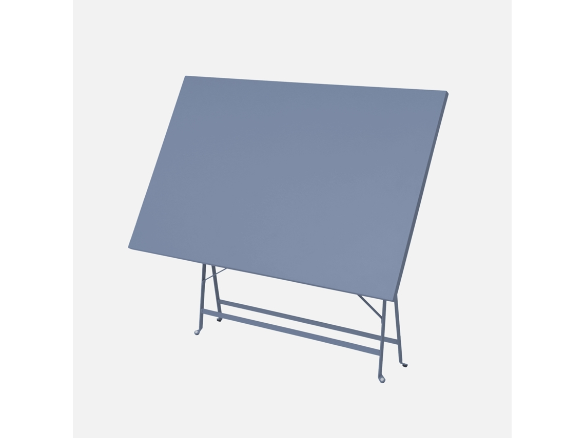 Mesa De Jardim Bistrô Dobrável Em Metal 110x70cm, 4 Lugares, Azul Cinza Sweeek
