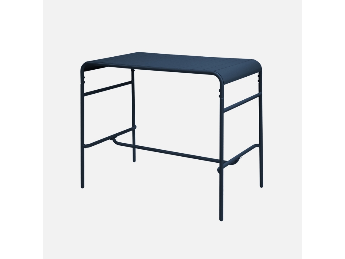 Mesa Alta De Jardim, 4 Cadeiras Altas De Aço, Azul Marinho Sweeek