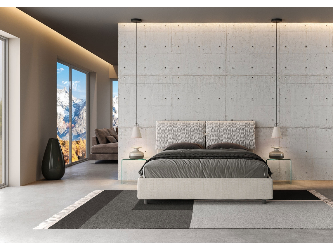 Cama de Casal Queen Size Sem Estrado Estofada MadosITYHOME (160 x 200 cm - Painéis de Melamina e tecido)