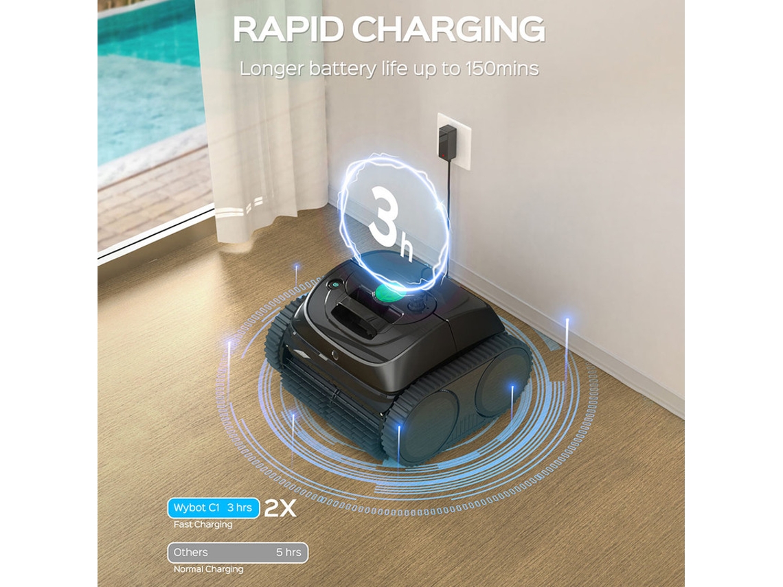 Robô Aspirador de Piscina sem Fios WYBOT C1 150min De Autonomia Subida De Paredes Planejamento Inteligente De Rota Controle Por App