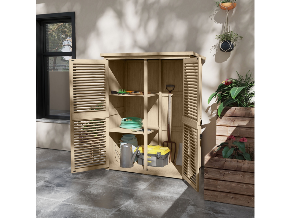 Armário de Exterior de Madeira Madeira de abeto cor Marrón 127x65x159,5/168 cm OUTSUNNY