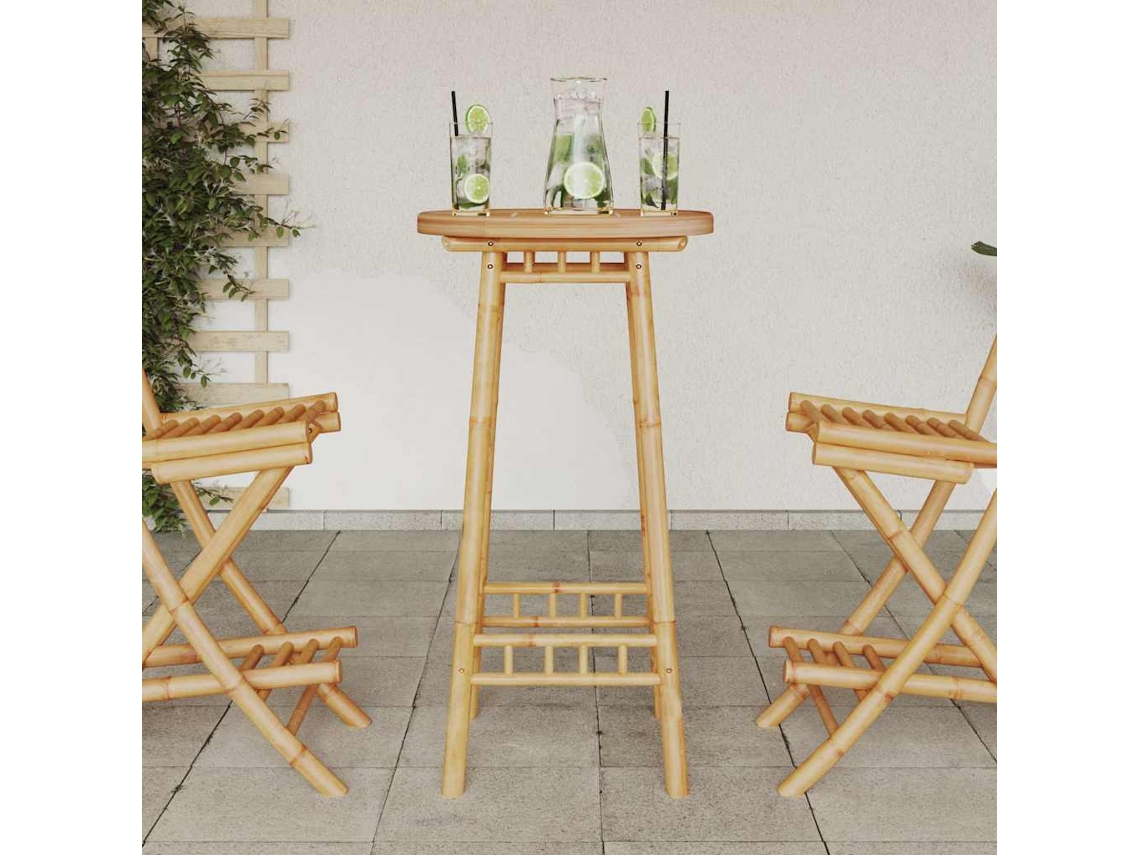 Mesa De Bar Exterior Redonda Ø55x100 Cm Em Bambu Resistente E Durável