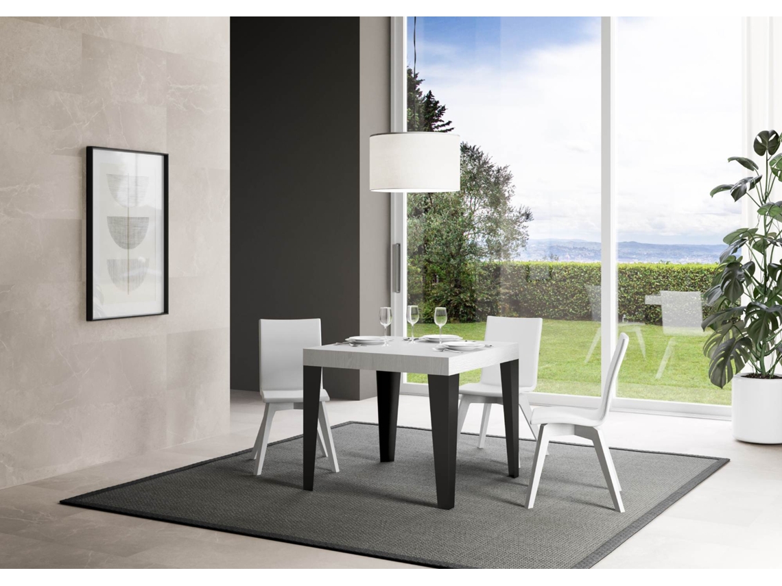 Mesa de Jantar Extensível 90X90/246 Cm Flame Premium Cinza Branca Quadro Antracite ITAMOBY