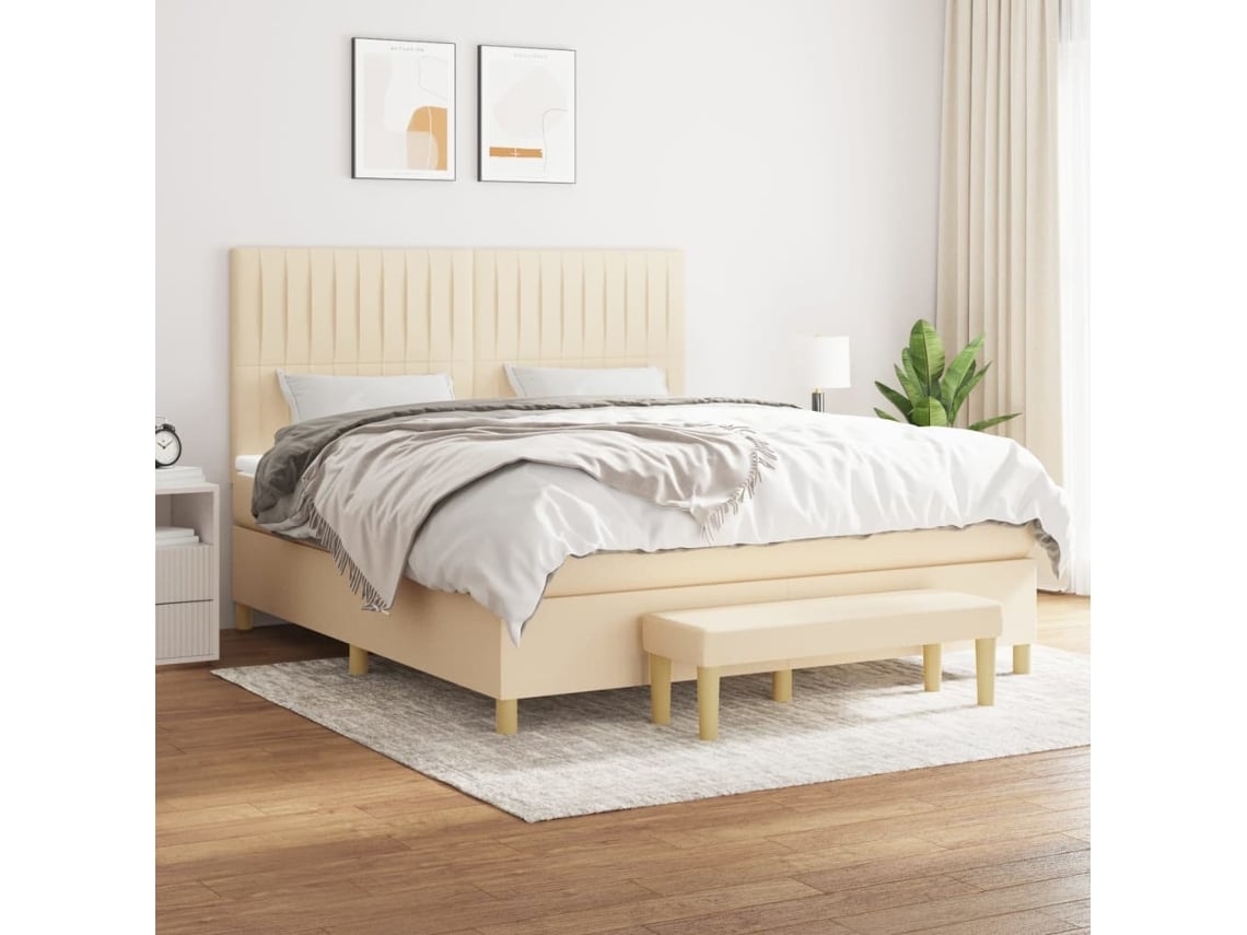 Cama box spring VIDAXL Creme Tecido (180x200 cm)