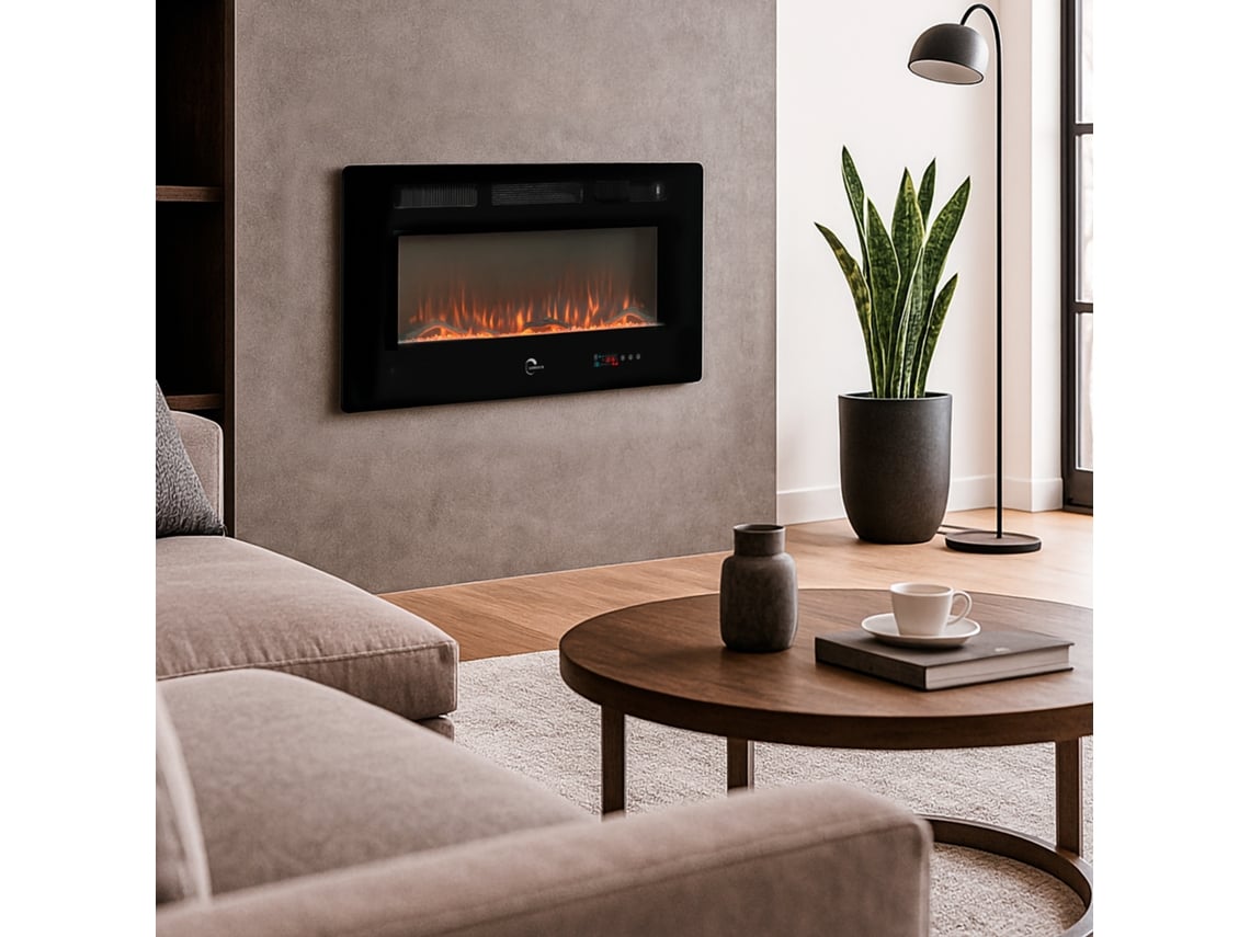 Lareira Elétrica Decorativa De Parede Com 10 Cores De Chama Led Valtaia Plat Sannover 2000 W / 102 Cm