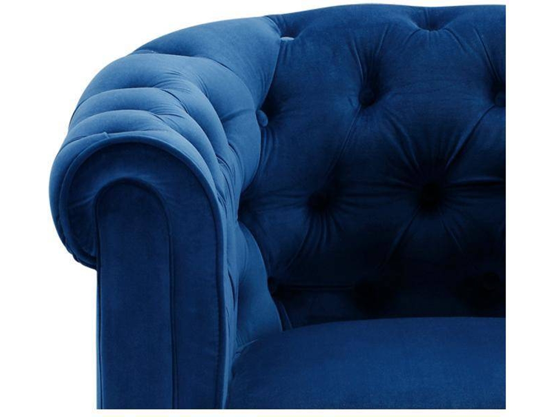 Sofá Fixo Chesterfield VENTE-UNIQUE (Azul Escuro - Tecido e Veludo - 205x88x72 cm)