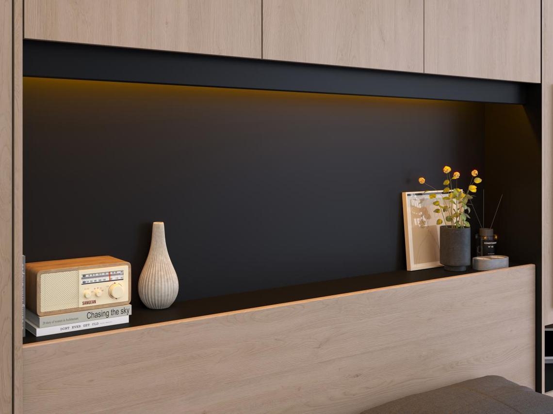 Estrutura de cama VELONA VENTE-UNIQUE Preto, Natural claro 160x200 cm - Sem colchão - Com sommier