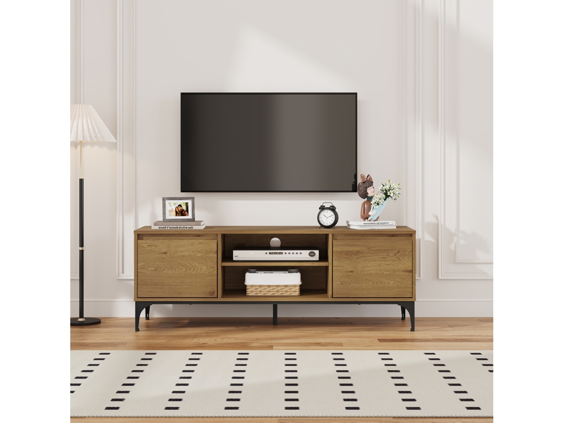 Armário de TV Kistiandi 2 portas, 140 x 40 x 50 cm - Carvalho Escuro En.casa