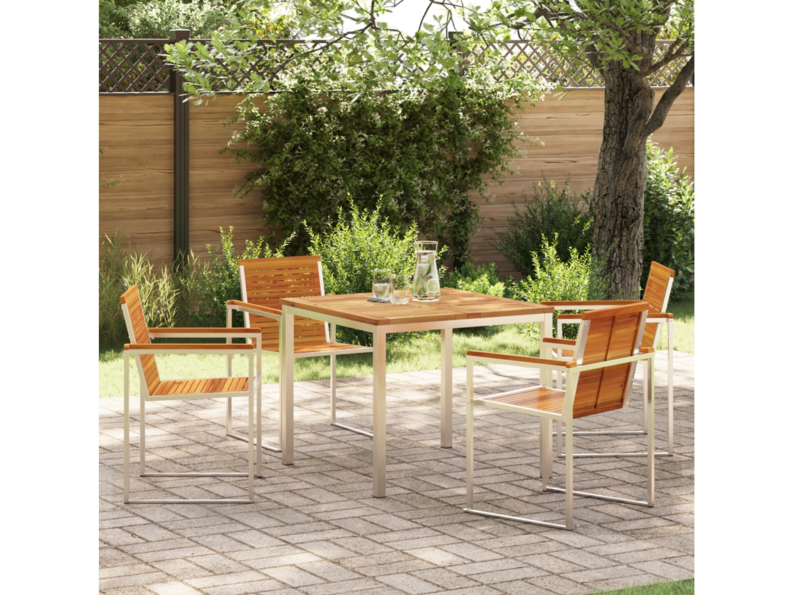 Conjunto 5 De Jantar De Jardim Vidaxl Em Madeira Sólida De Acácia