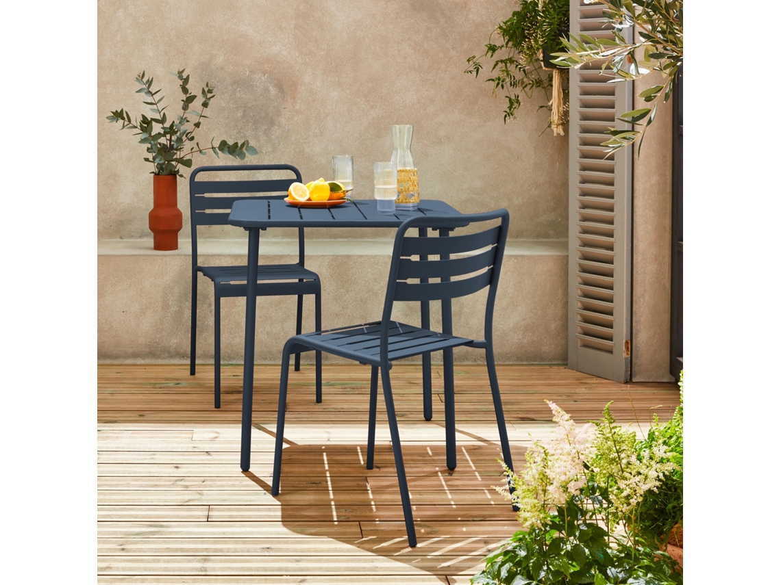 Mesa de jardim em metal com 2 cadeiras, Bleu marine SWEEEK