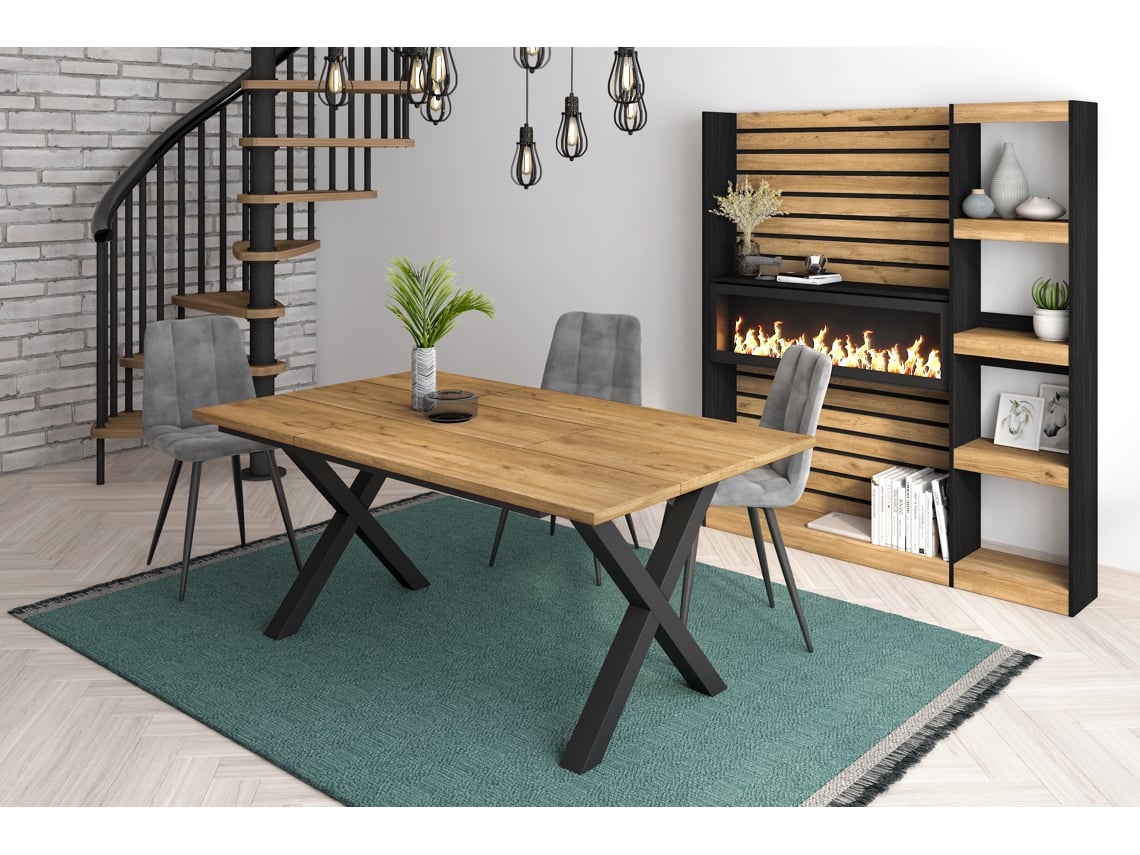 Mesa de Sala de Jantar 8 Pessoas 170 Ideal para Reuniões Familiares Oak Estilo Industrial DUERMETE ONLINE