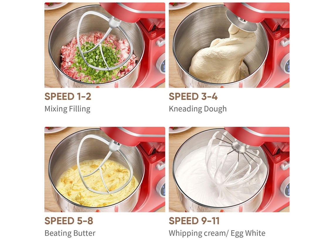 Batedeira de comida de cozinha BioloMix motor DC 1200W e 11 velocidades ecrã digital OLED batedeira elétrica de alimentos com gancho de massa batedor