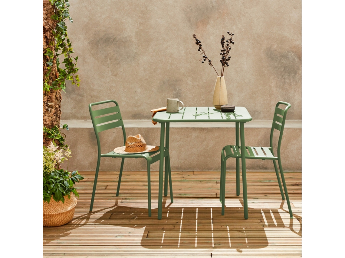 Mesa de jardim em metal com 2 cadeiras, Verde SWEEEK