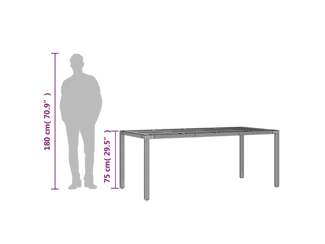 Mesa de Jardim com Tampo de Madeira de Acácia Vime Pe Preto PANGSHIYUAN