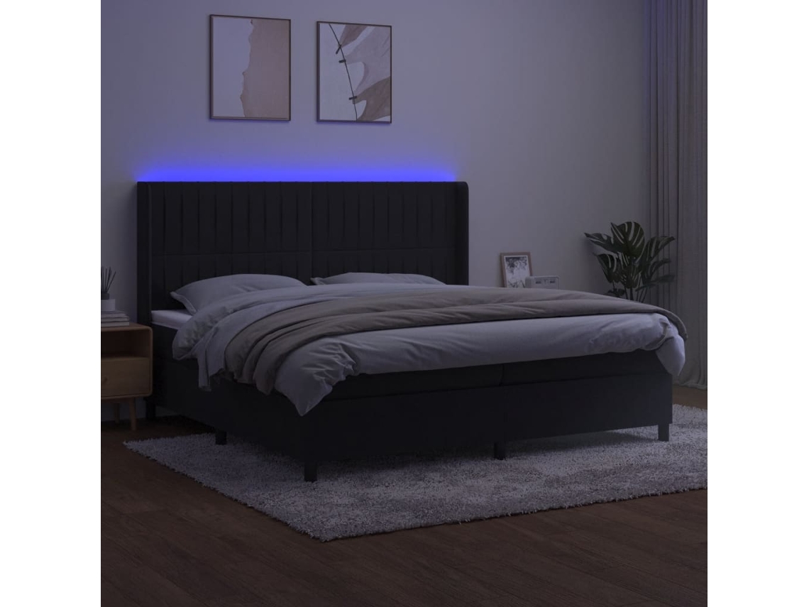 Cama Box Spring VIDAXL Colchão/LED (Preto - Veludo - 200 x 200 cm)