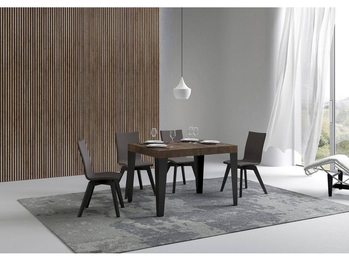 Mesa de Jantar Extensível 80X120/204 Cm Flame Nogueira Quadro Antracite
