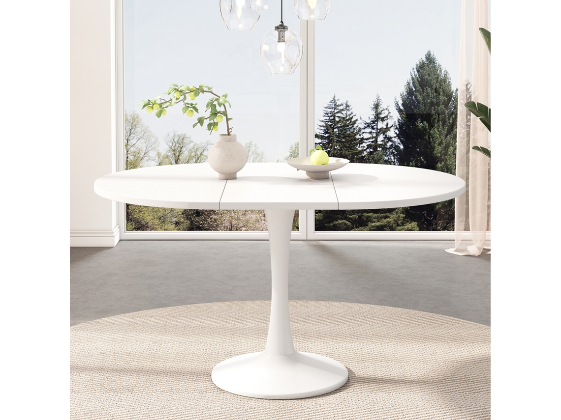 Mesa De Jantar Oval Extensível Com Design Simples, Estrutura Em Metal, Cor Branca Pangshiyuan (100/140x100x75cm)