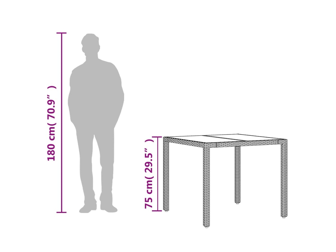 Mesa de Jardim com Tampo de Vidro 90X90X75 Cm Vime Pe Castanho PANGSHIYUAN