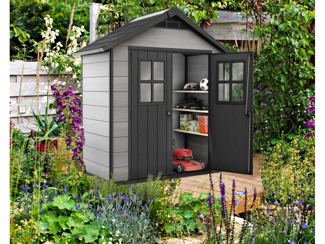 KETER Casa de Jardim OAKLAND 754 ao ar livre Abrigo de armazenamento arrumação aço metal madeira 229,6x124,8x253 WxDxH cm
