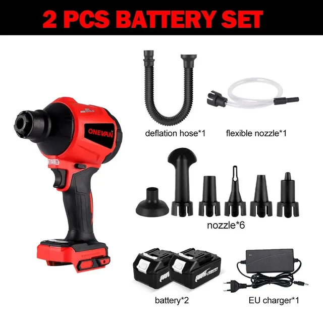 Soprador De Poeira Sem Fio, Motor Sem Escovas, Recarregável E Portátil, 2 Bateria Plug Eu Oem