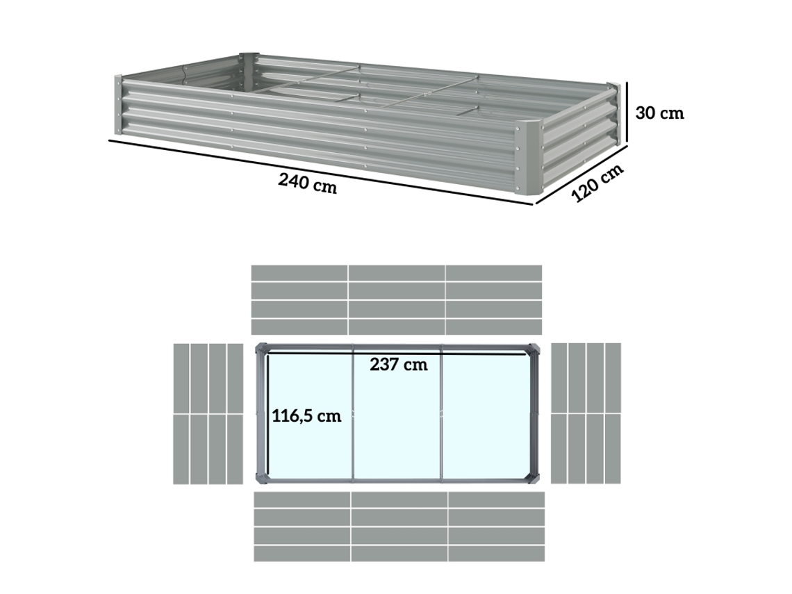 Vaso Em Aço Elevado, Altamente Resistente A Intempéries, Com Design De Bordo Anti Corte, À Prova De Ferrugem, Dimensões 240 X 120 X 30 Cm.