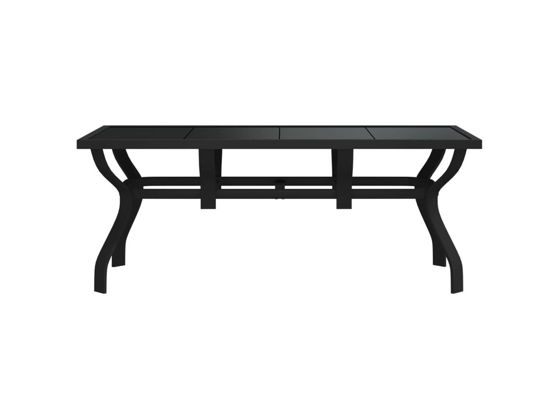 Mesa De Jardim 180x80x70 Cm Aço Revestido A Pó E Vidro Preto