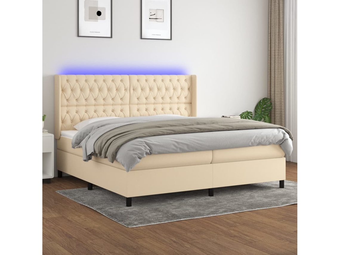 Cama Box Spring VIDAXL Colchão/LED (Bege - Tecido - 200 x 200 cm)