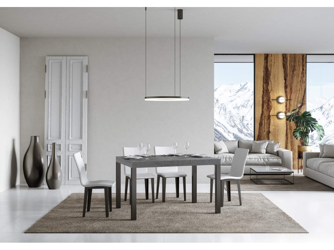 Mesa de Jantar Extensível 90X140/244 Cm Everyday Premium Cimento Quadro Antracite ITAMOBY