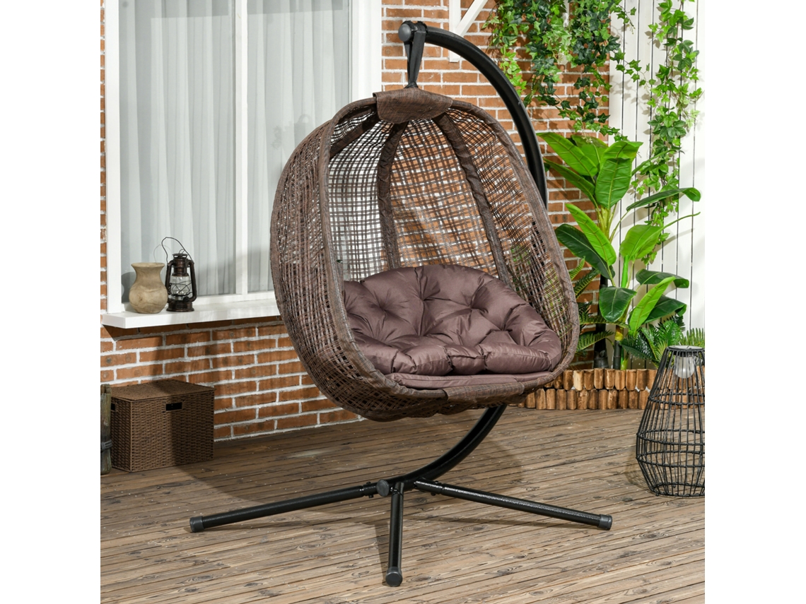 Cadeirão Suspenso Aço e Poliéster cor Marrón 118x103x172 cm OUTSUNNY