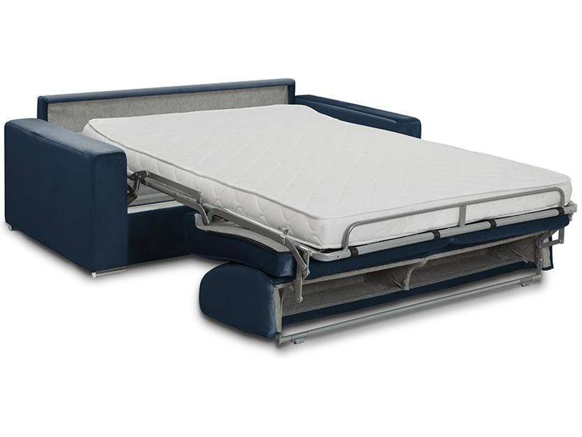 Sofá Cama Calito VENTE-UNIQUE (Azul Escuro - Tecido e Veludo - 174x94x85 cm/Dimensões da cama: 120 – 139 cm)