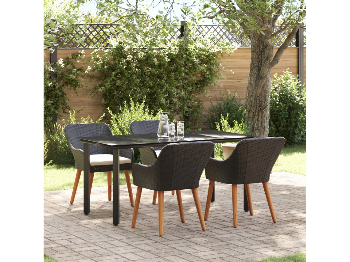 Conjunto 5 De Jantar Vidaxl Preto Rattan Sintético