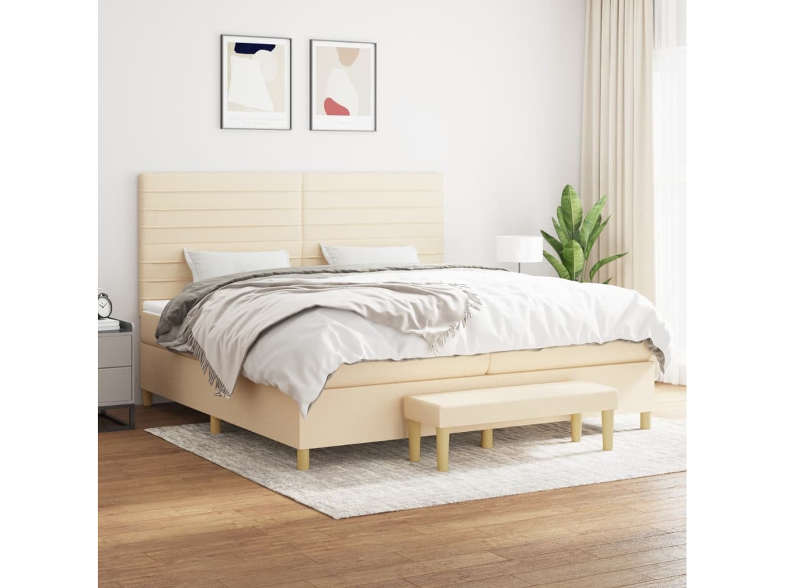 vidaXL Cama com molas/colchão 200x200 cm tecido cor creme
