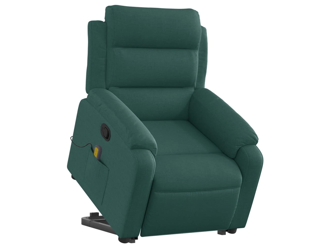 Poltrona reclinável elevatória de massagens tecido verde-escuro