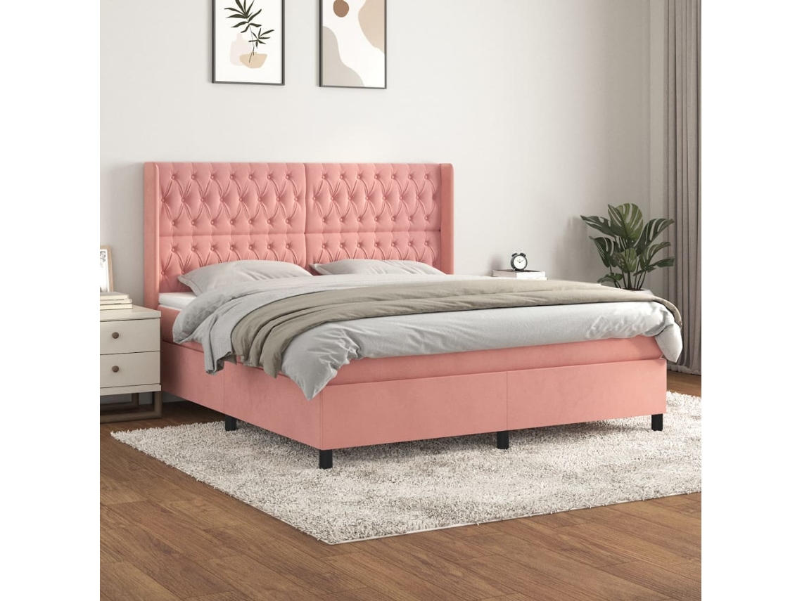 Cama Box Spring VIDAXL (Rosa - Veludo - 203 x 183 x 128 cm)