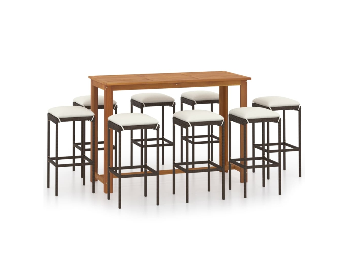 Conjunto de Bar de Jardim de 9 Peças com Almofadas Marrons