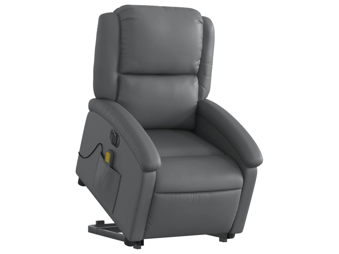 Poltrona reclinável elevatória elétrica couro artificial cinza
