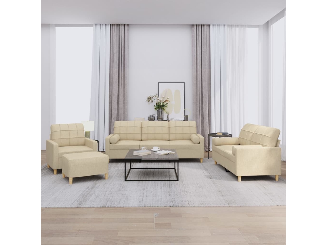 Conjunto 4 de sofás VIDA XL com almofadas tecido cor creme (60 x 50 x 41 cm)