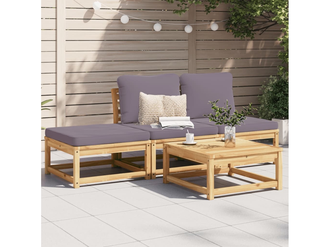 Conjunto 4 Lounge de Jardim VIDAXL com Almofadões Acácia Maciça