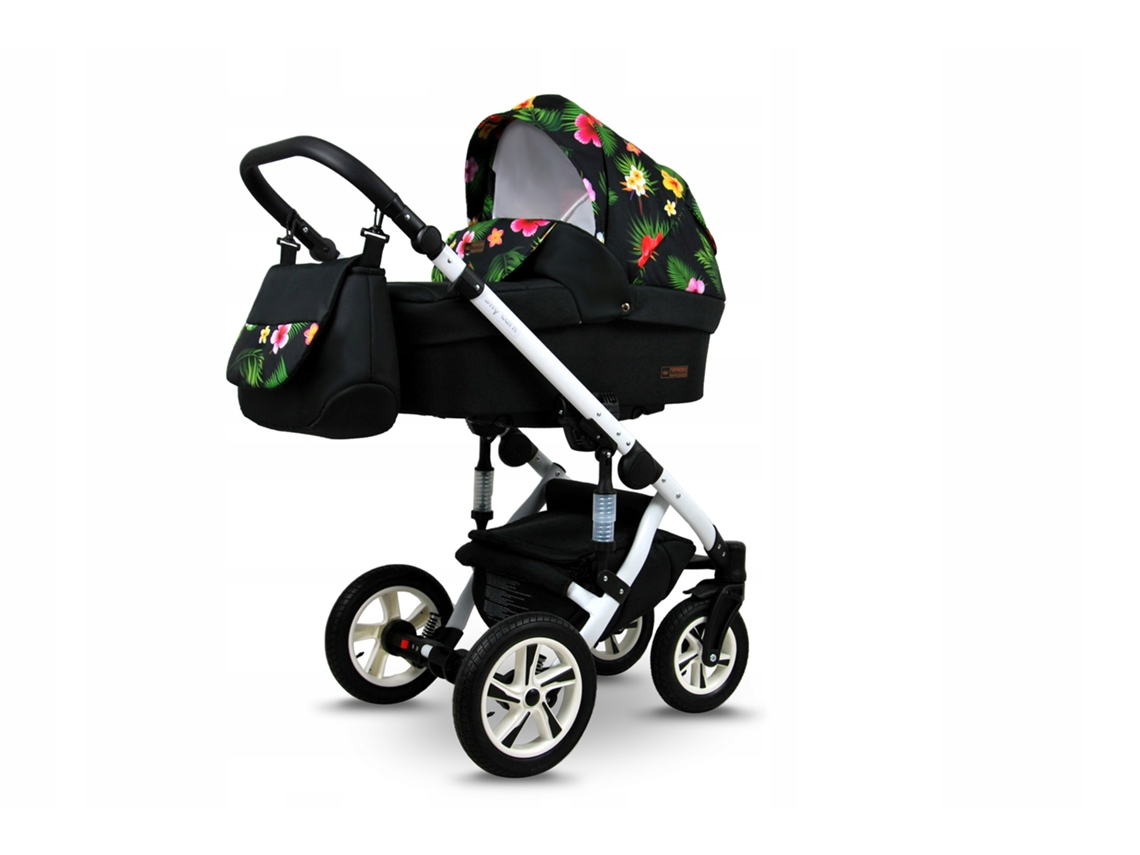 Carrinho de Bebé Multifuncional BABYLUX SKY LARK 3 Em 1 -Paradise Flowers WHITE FRAME - Ajustável e dobrável Construção leve em alumínio - Acessórios