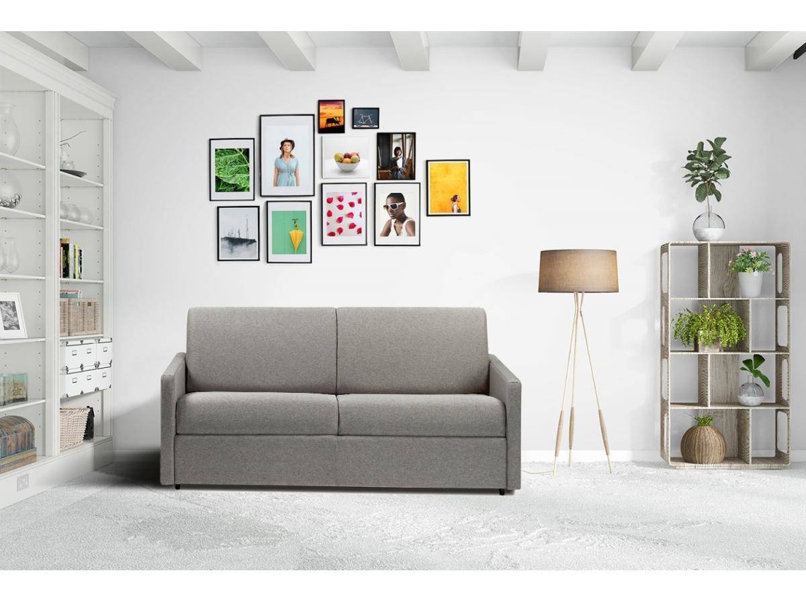 Sofá Cama Calife VENTE-UNIQUE (Cinzento Claro - Tecido e Veludo - 170x94x85 cm/Dimensões da cama: 140-159 cm)