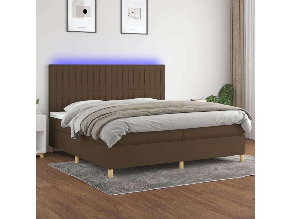 Cama Box Spring VIDAXL Colchão/LED (Castanho - Tecido - 200 x 200 cm)