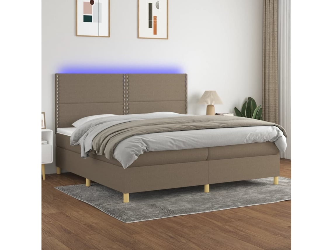 Cama Box Spring VIDAXL Colchão/LED (Cinzento - Tecido - 200 x 200 cm)