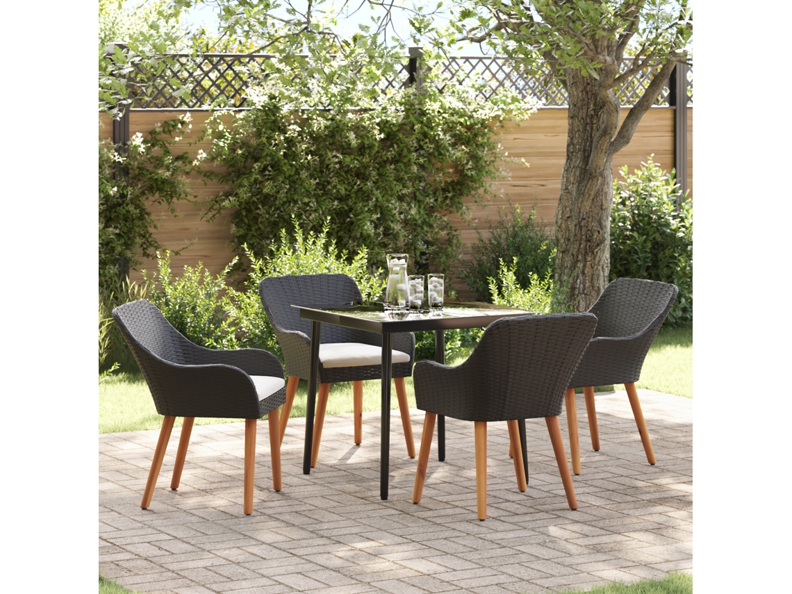 Conjunto 5 De Jantar De Jardim Vidaxl Com Em Rattan Poliéster Preto