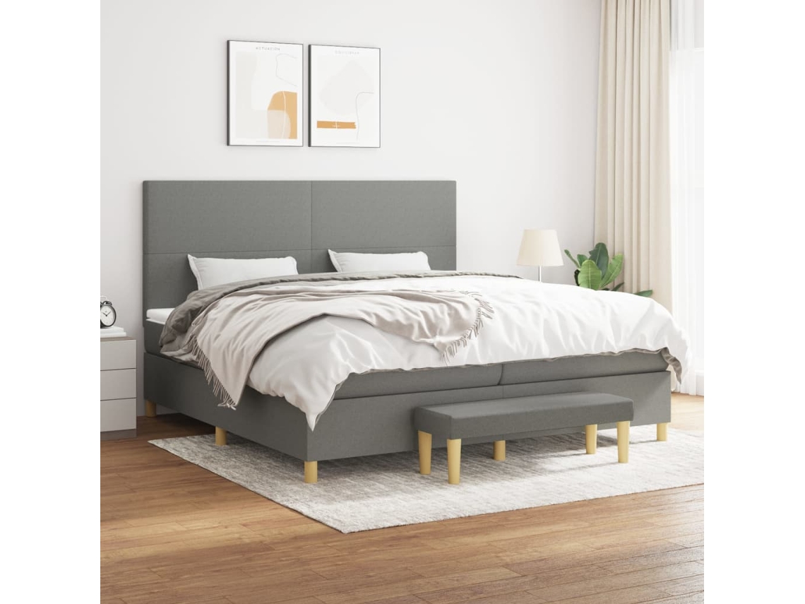 Cama box spring VIDAXL Cinzeto Tecido (200x200 cm)