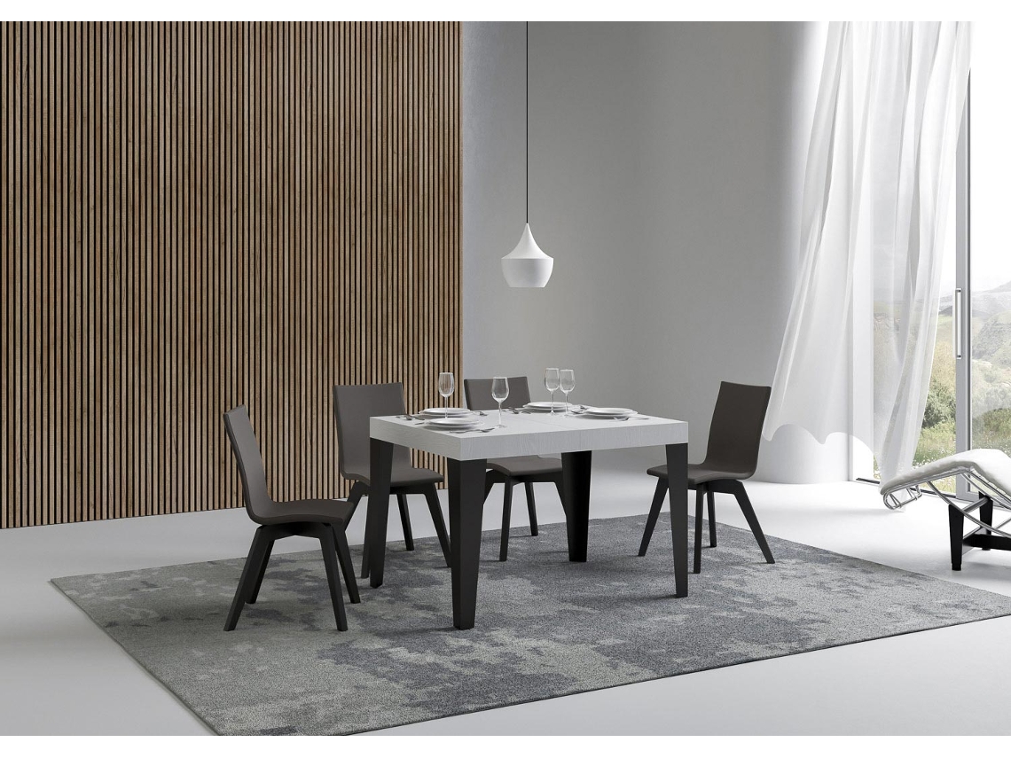 Mesa de Jantar Extensível 80X120/204 Cm Flame Cinza Branca Quadro Antracite