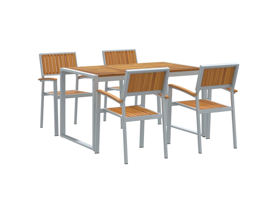 Conjunto Jantar Jardim 5pcs Aço E Madeira Acácia 140x80x75cm