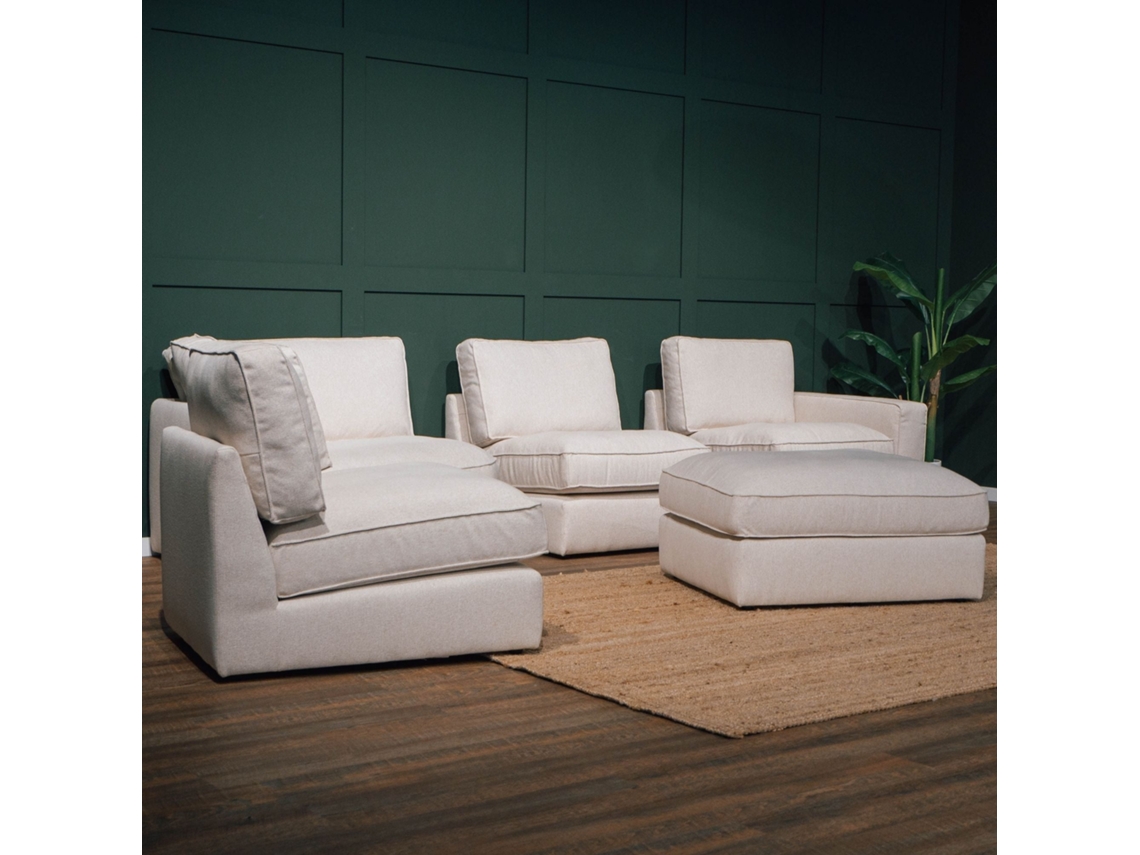Sofá Modular BUDWING Taylor Bege 5 Lugares + Pufe (265 x 247 x 80 cm - Modulos Ajustaveis)