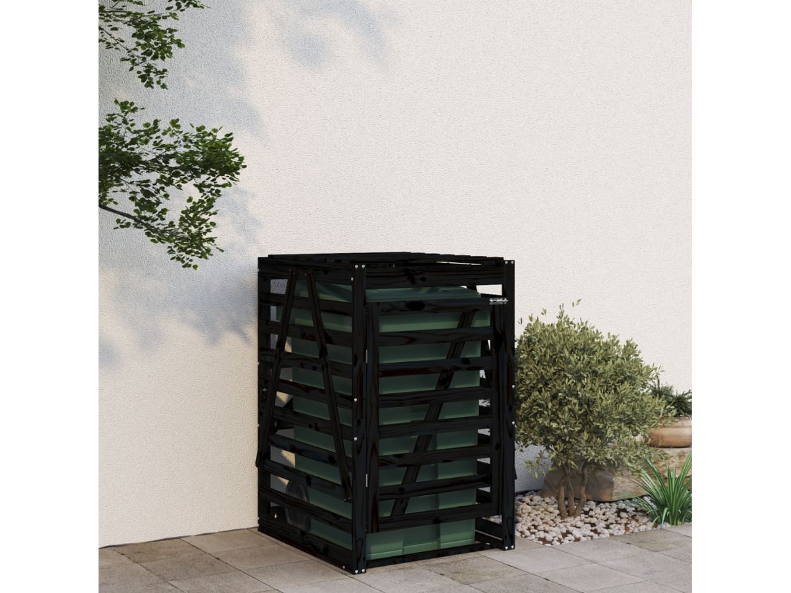 Abrigo para caixote do lixo VIDAXL Preto Madeira de pinho (84x90x128,5 cm)