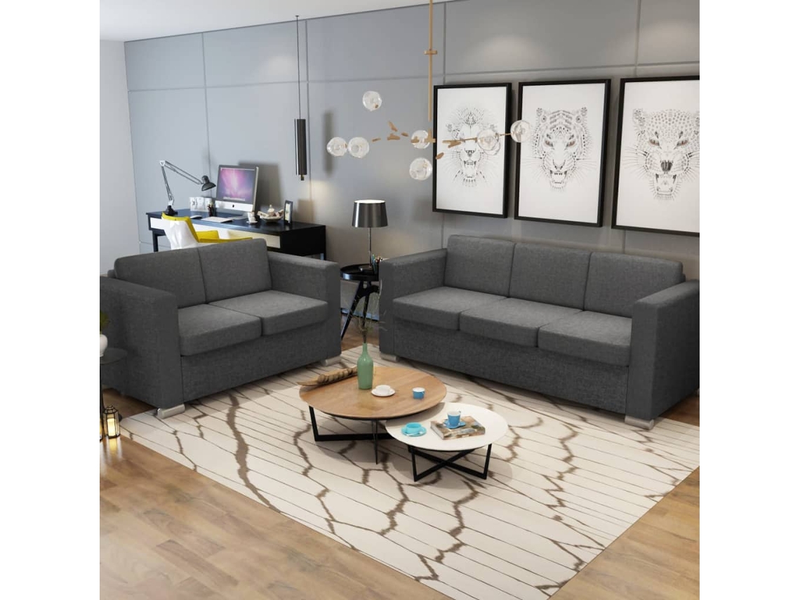 Conjunto 2 Sofa VIDAXL Cinzeto Tecido