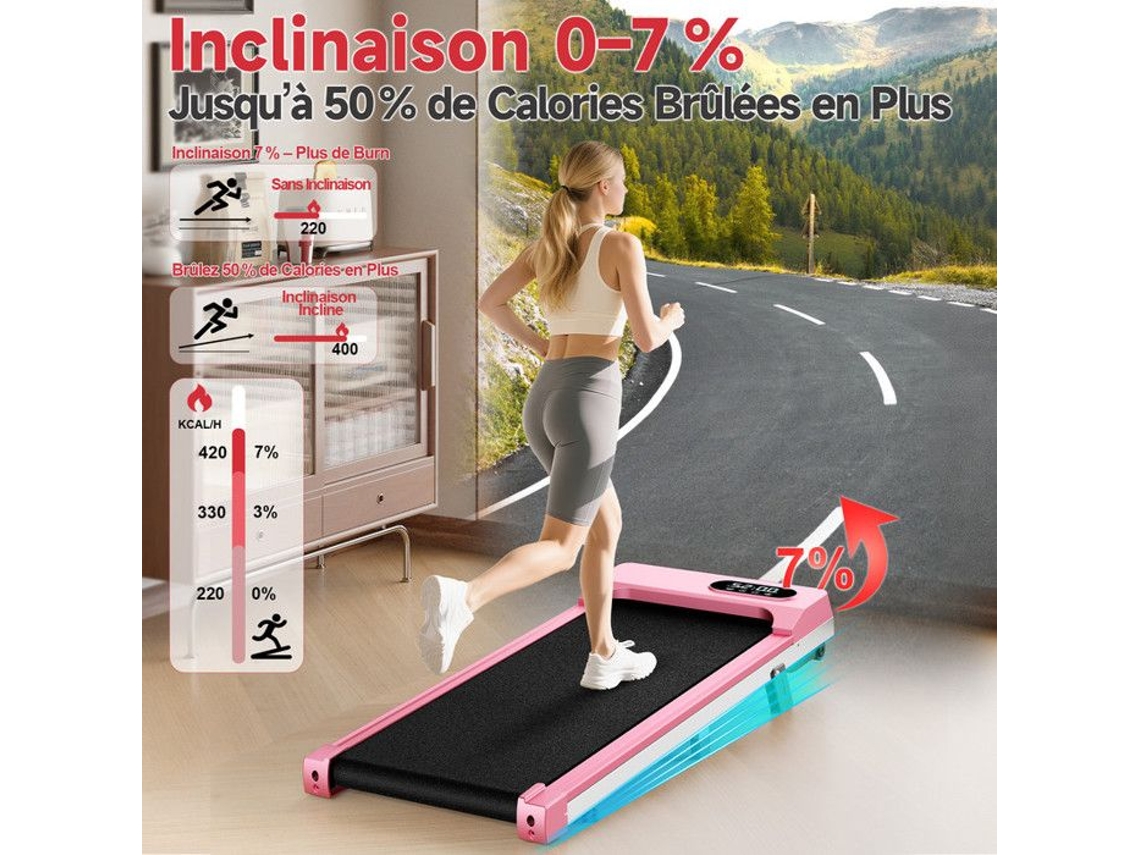 2 Em 1 Tapis De Corrida Inclinado 0 7 Bigzzia Velocidade 1 8 Km/h Carga Máxima 130 Kg Controle Remoto E Tela Lcd Walking Pad Rosa